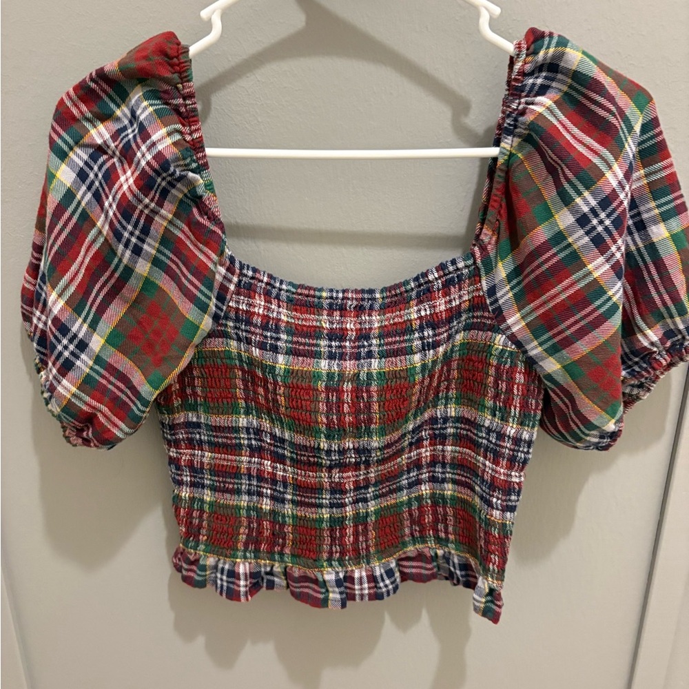 American Eagle Multicolor Plaid Crop Top
